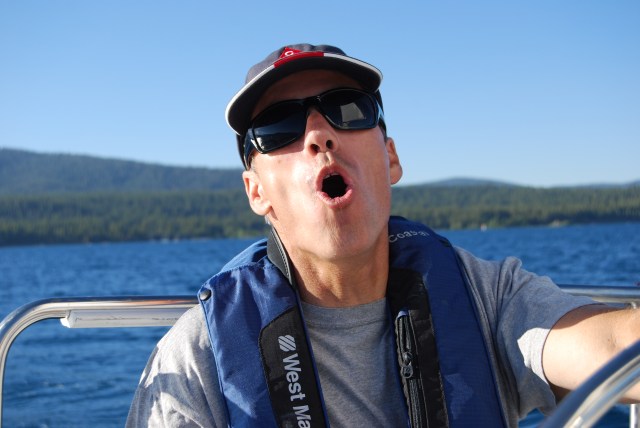 Matt being his usual goofy self, aboard Splendido at Lake Tahoe.